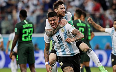 Argentina national football team, 4k, Enzo Nicolas Perez, Lionel Messi, Argentinian footballers, Argentina, football