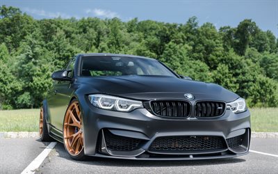 BMW M3, Predador, sedan desportivo, Black matt M3, F80, bronze rodas, ajuste M3, Carros alem&#227;es BMW
