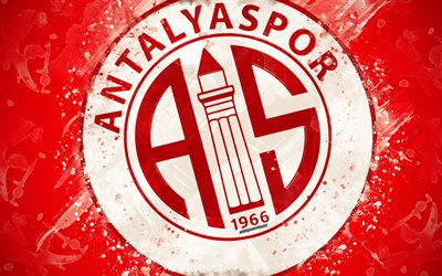 Antalyaspor, 4k, paint art, logo, creative, Turkish football team, Super Lig, emblem, red background, grunge style, Antalya, Turkey, football