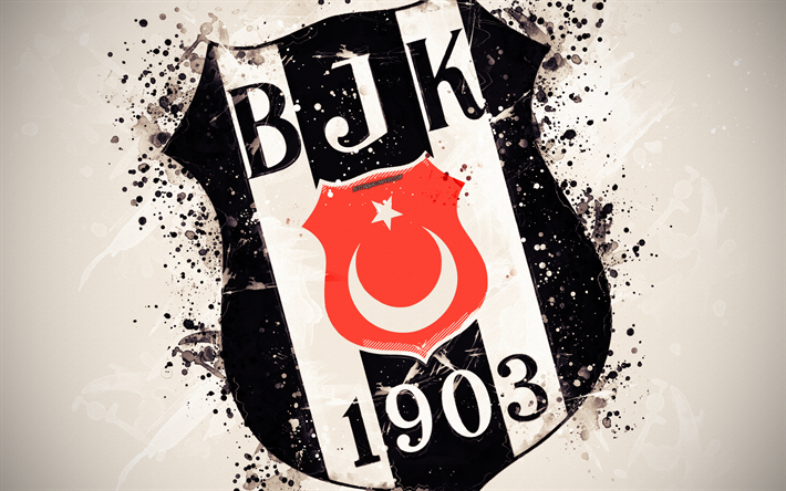 Besiktas JK, 4k, paint art, logo, creative, Turkish football team, Super Lig, emblem, white background, grunge style, Besiktas, İstanbul, Turkey, football