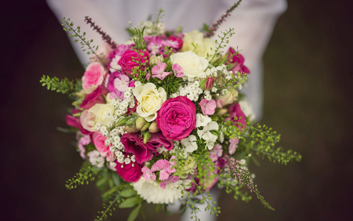 باقة من الورود, باقة الزفاف, العروس, الزفاف المفاهيم, باقة في اليدين, الوردي الورود