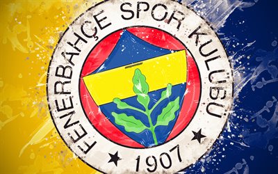 Fenerbahce SK, 4k, paint art, logo, creative, Turkish football team, Super Lig, emblem, yellow blue background, grunge style, İstanbul, Turkey, football