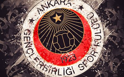 Genclerbirligi SK, 4k, paint art, logo, creative, Turkish football team, Super Lig, emblem, black background, grunge style, Ankara, Turkey, football