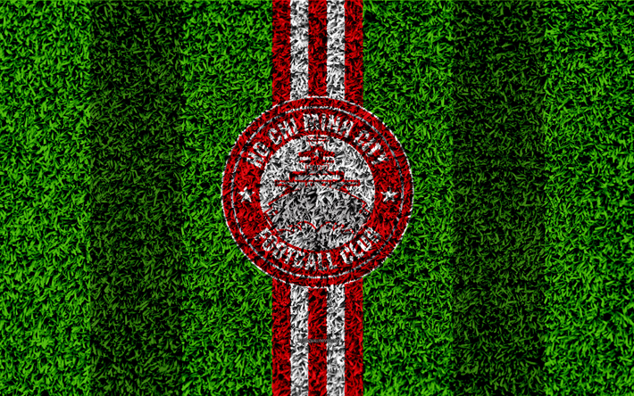 Cidade de Ho Chi Minh City FC, 4k, logo, futebol gramado, Vietnamita futebol clube, vermelho branco linhas, grama textura, emblema, V League 1, Cidade De Ho Chi Minh City, Vietname, futebol