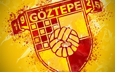 Goztepe SK, 4k, m&#229;la konst, logotyp, kreativa, Turkisk fotboll, Super League, emblem, gr&#246;n bakgrund, grunge stil, Izmir, Turkiet, fotboll