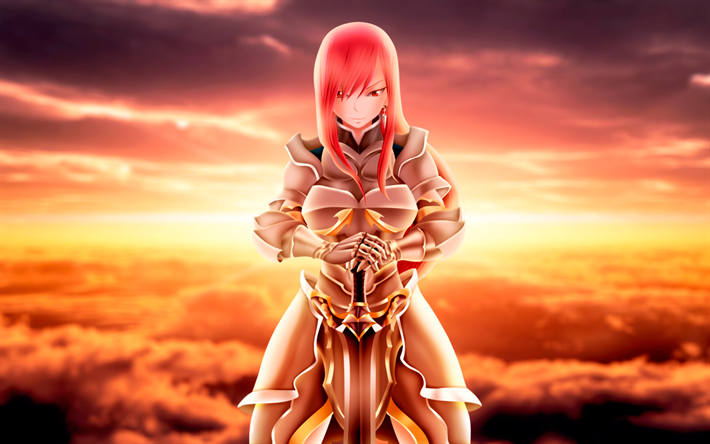 Erza Scarlet, 3D art, warrior, Fairy Tail, Synopsis, sword, manga, Erza