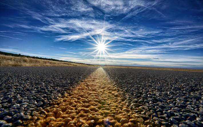 4k, road, highway, sun, America, steppe USA