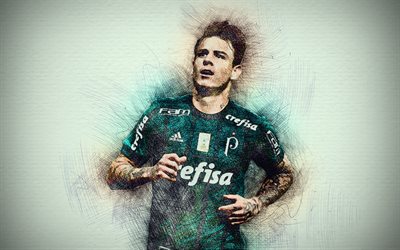 Roger Guedes, 4k, artwork, Brazilian footballer, SE Palmeiras, Guedes, soccer, Brazilian Serie A, footballers, Palmeiras FC