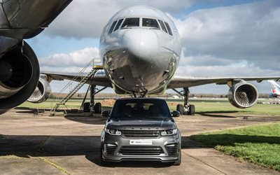 Land Rover, Range Rover Sport, 2018, SVR, Kaupunkien Autojen, ulkoa, n&#228;kym&#228; edest&#228;, harmaa, tuning Range Rover, British autot