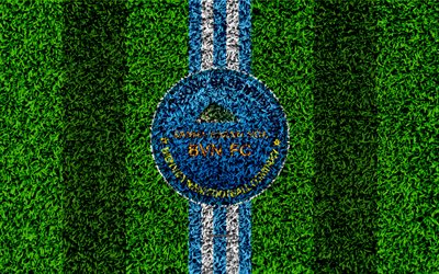 Sanna Khanh Hoa BVN FC, 4k, logo, football lawn, Vietnamese football club, white blue lines, grass texture, emblem, V League 1, Hahn-Hta, Vietnam, football