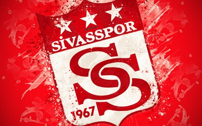 Sivasspor, 4k, paint art, logo, creative, Turkish football team, Super Lig, emblem, red background, grunge style, Sivas, Turkey, football