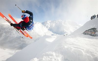 winter sports, Mountain skiing, skiing, snow, winter, Red Bull, extreme sports