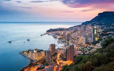 sunset, Monaco, Monte Carlo, Medelhavet, kusten