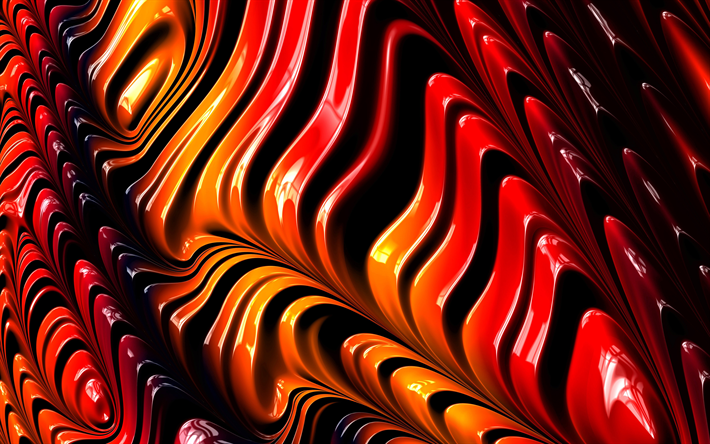 Vague 3d, 3d, des fractales, des paillettes, rouge, orange formes