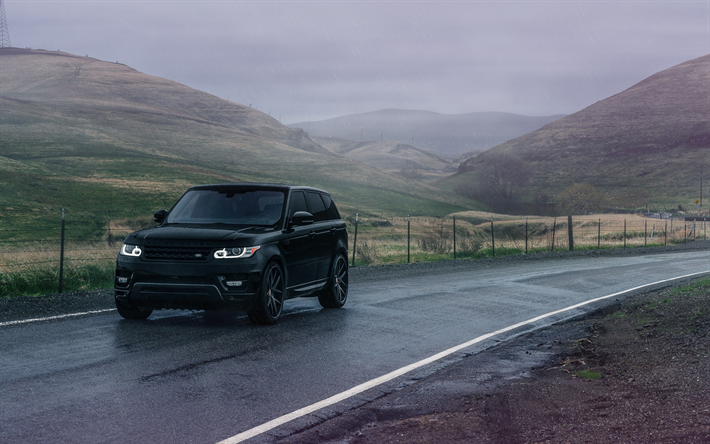 Land Rover, Range Rover Sport, 2017, noir SUV de luxe, le tuning, royaume-UNI, Avant-Gardiste Roues
