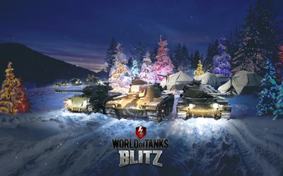 World of Tanks Blitz, 4k, WoT, tanks, winter