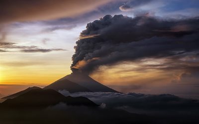 volcano, volcanic eruption, volcanic dust column, Sinabung, North Sumatra, Bali, Indonesia