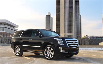 Cadillac Escalade, 2018, 4k, negro SUV de lujo, la clase de negocios, negro Escalade, coches Americanos, Cadillac