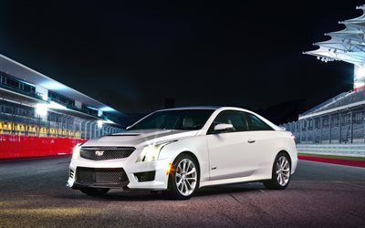 Cadillac ATS-V Coupe, 4k, 2018 cars, night, new ATS-V, Cadillac