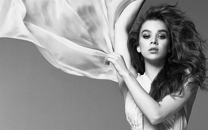 4k, Hailee Steinfeld, 2018, amercanシンガー, ハリウッド, 驚, Marie Claire, 美, モノクロ