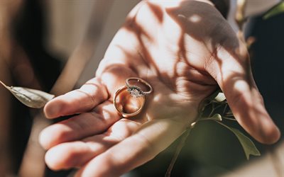 結婚指輪, 手, ゴールドジュエリー, 結婚式の概念, リング