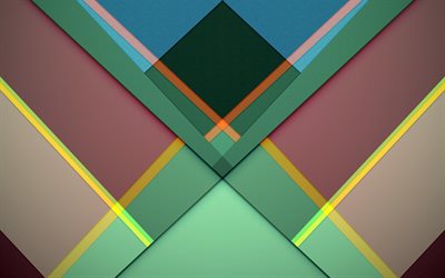 geometrische formen, polygone, 4k, farbiger hintergrund, geometrie, streifen, material, design, linien