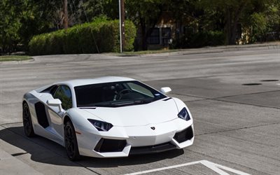Lamborghini Aventador, LP700-4, sports car, street, white Aventador, Italian supercars, Lamborghini