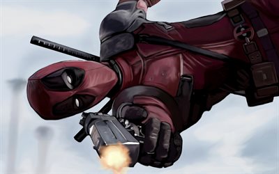 Deadpool, 4k, الفن, الأبطال الخارقين, بندقية, Deadpool 2