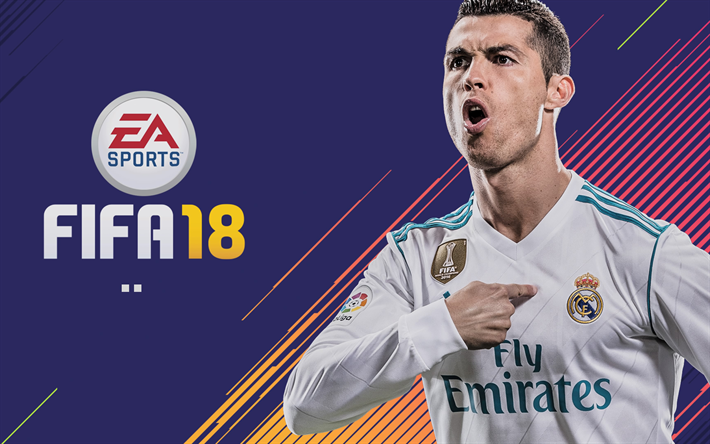 Cristiano Ronaldo, 4k, FIFA 18, CR7, 2017 games, football simulator, FIFA18, EA SPORTS, FIFA