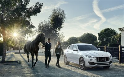 Maserati Levante, 2018, beyaz l&#252;ks SUV, İtalyan arabaları, beyaz Levante, Maserati