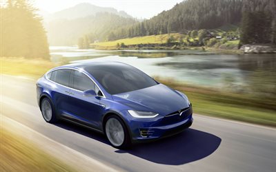 Tesla Model X, 2018, crossover el&#233;ctrico, coche el&#233;ctrico, azul Modelo X, coches Americanos, Tesla
