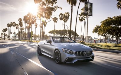 Mercedes-Benz S63 AMG, 2018, gray cabriolet, luxury cars, USA, gray S63, road, speed, Mercedes