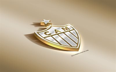 Atletico Mineiro, Brazilian football club, golden logo with silver, Belo Horizonte, Brazil, Serie A, 3d golden emblem, creative 3d art, football