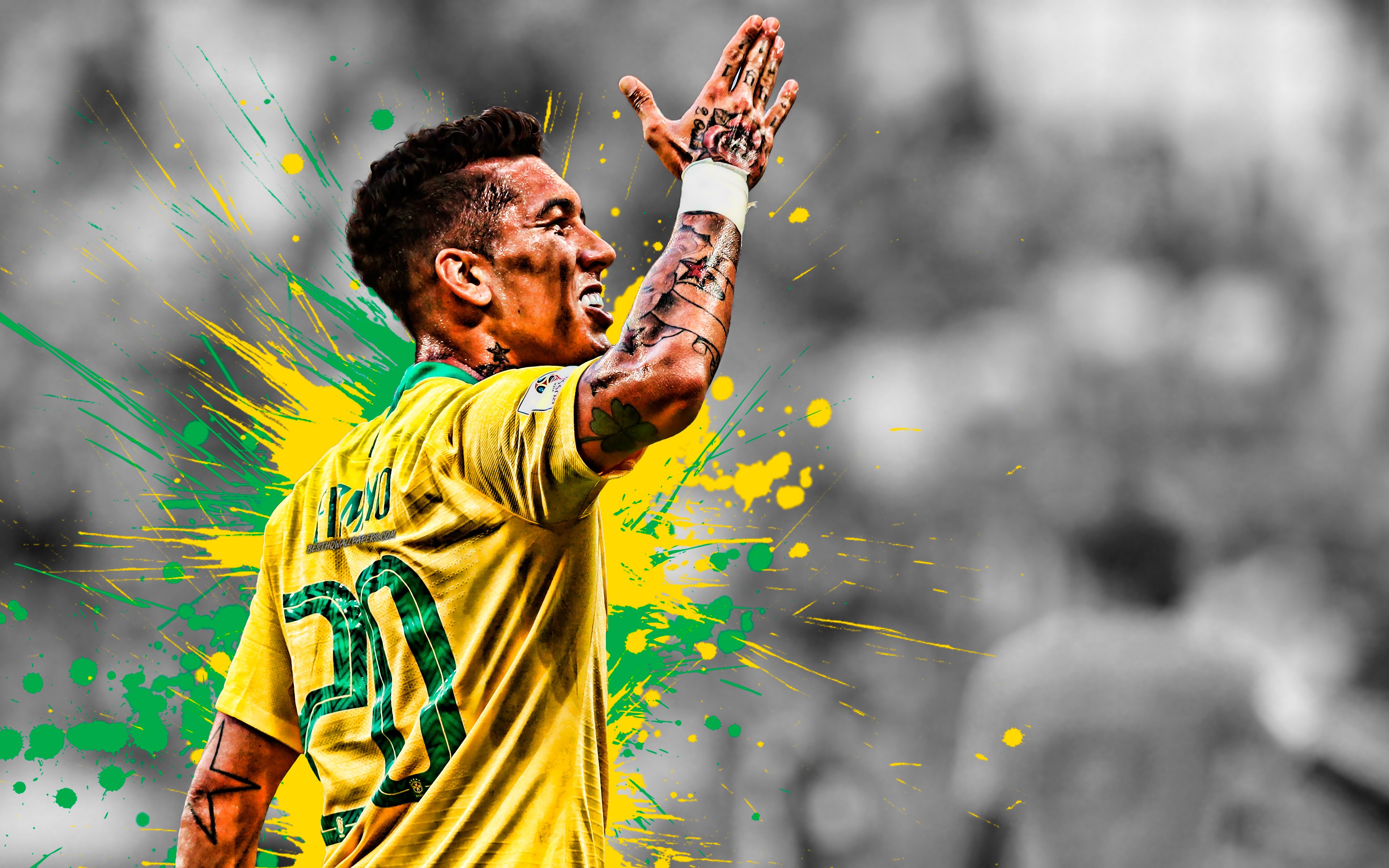 Download wallpapers Roberto Firmino, Brazil national football team, 4k,  Brazilian soccer player, attacking midfielder, striker, portrait, soccer,  art, Brazil for desktop with resolution 3840x2400. High Quality HD pictures  wallpapers