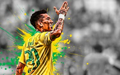 Roberto Firmino, Brazil national football team, 4k, Brazilian soccer player, attacking midfielder, striker, portrait, soccer, art, Brazil
