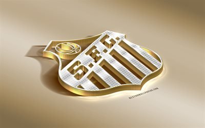 Santos FC, Brazilian football club, golden logo with silver, Sao Paulo, Brazil, Serie A, 3d golden emblem, creative 3d art, football