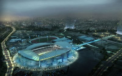 Manchester City Stadium, Etihad Stadium, soccer, aerial view, football stadium, Manchester City FC, english stadium
