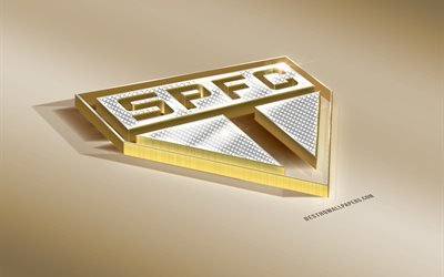 Sao Paulo FC, Brasilialainen jalkapalloseura, kultainen logo hopea, Sao Paulo, Brasilia, Serie, 3d kultainen tunnus, luova 3d art, jalkapallo