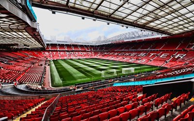 Old Trafford, les Red Devils Stade, 4k, le football, un stade vide, Manchester United Stadium, le stade de football du Manchester United FC, anglais stades