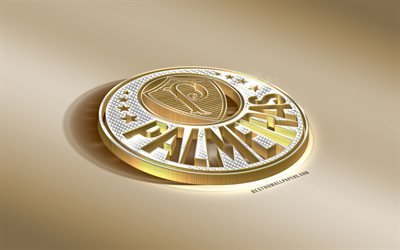 Palmeiras, Sociedade Esportiva Palmeiras, Brazilian football club, golden logo with silver, Sao Paulo, Brazil, Serie A, 3d golden emblem, creative 3d art, football
