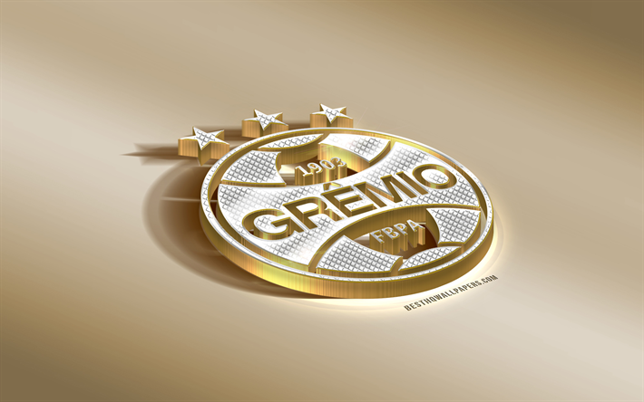 gremio fc, brasilianische fu&#223;ball-club, golden logo mit silber, porto alegre, brasilien, serie a, 3d golden emblem, kreative 3d-kunst, fu&#223;ball, gremio football porto alegrense