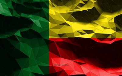4k, Benin bayrağı, d&#252;ş&#252;k poli sanat, Afrika &#252;lkeleri, ulusal semboller, Benin Bayrağı, 3D bayraklar, Benin, Afrika, Benin 3D bayrak