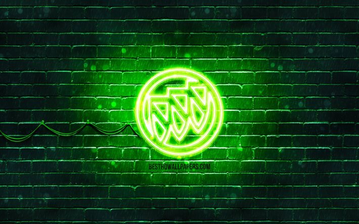 ビュイックグリーンのロゴ, 4k, 緑のブリックウォール, ビュイックのロゴ, 車のブランド, ビュイックネオンロゴ, ビュイック