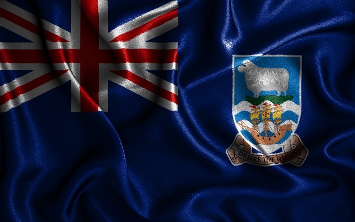 Falkland Adaları bayrağı, 4k, ipek dalgalı bayraklar, G&#252;ney Amerika &#252;lkeleri, ulusal semboller, Surinam Bayrağı, kumaş bayraklar, 3D sanat, Falkland Adaları, G&#252;ney Amerika, Falkland Adaları 3D bayrak