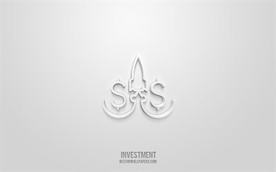 Investment 3d icon, white background, 3d symbols, Investment, Business icons, 3d icons, Investment sign, Business 3d icons