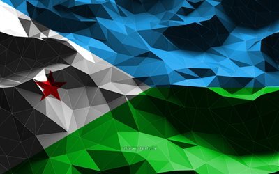 4k, Djibouti flag, low poly art, African countries, national symbols, Flag of Djibouti, 3D flags, Djibouti, Africa, Djibouti 3D flag