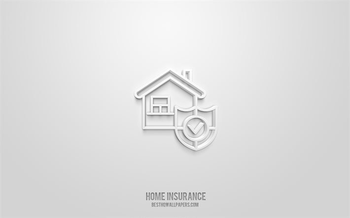 住宅保険の3Dアイコン, 白背景, 3Dシンボル, 火災保険, 保険アイコン, 3D图标, 保険の3Dアイコン