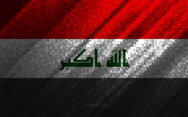 Bandiera dell&#39;Iraq, astrazione multicolore, bandiera del mosaico dell&#39;Iraq, Iraq, arte del mosaico, bandiera dell&#39;Iraq