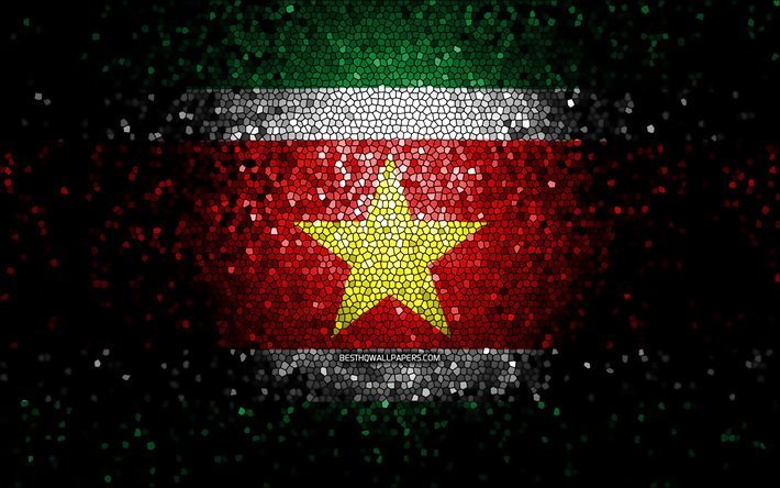 Suriname flag, mosaic art, South American countries, Flag of Suriname, national symbols, Surinamese flag, artwork, South America, Suriname
