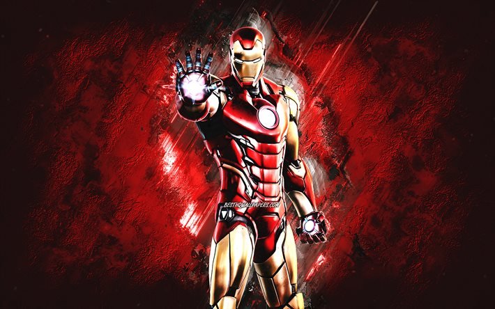 Fortnite Iron Man G&#246;r&#252;n&#252;m&#252;, Fortnite, ana karakterler, kırmızı taş arka plan, Demir Adam, Fortnite g&#246;r&#252;n&#252;mleri, Demir Adam Derisi, Demir Adam Fortnite, Fortnite karakterleri